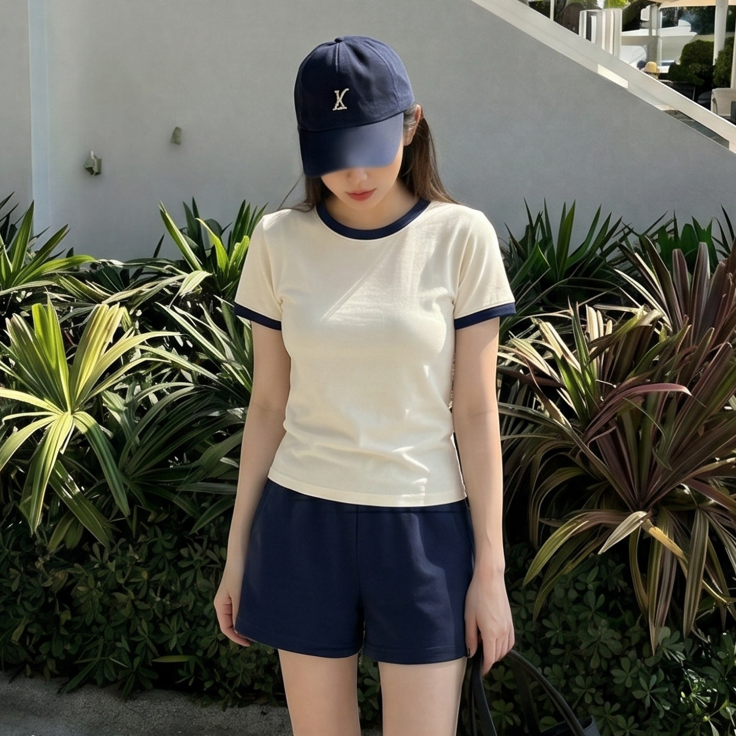 AI實價基礎款正肩短袖t恤女夏季2026新款寬松顯瘦撞色拼接上衣