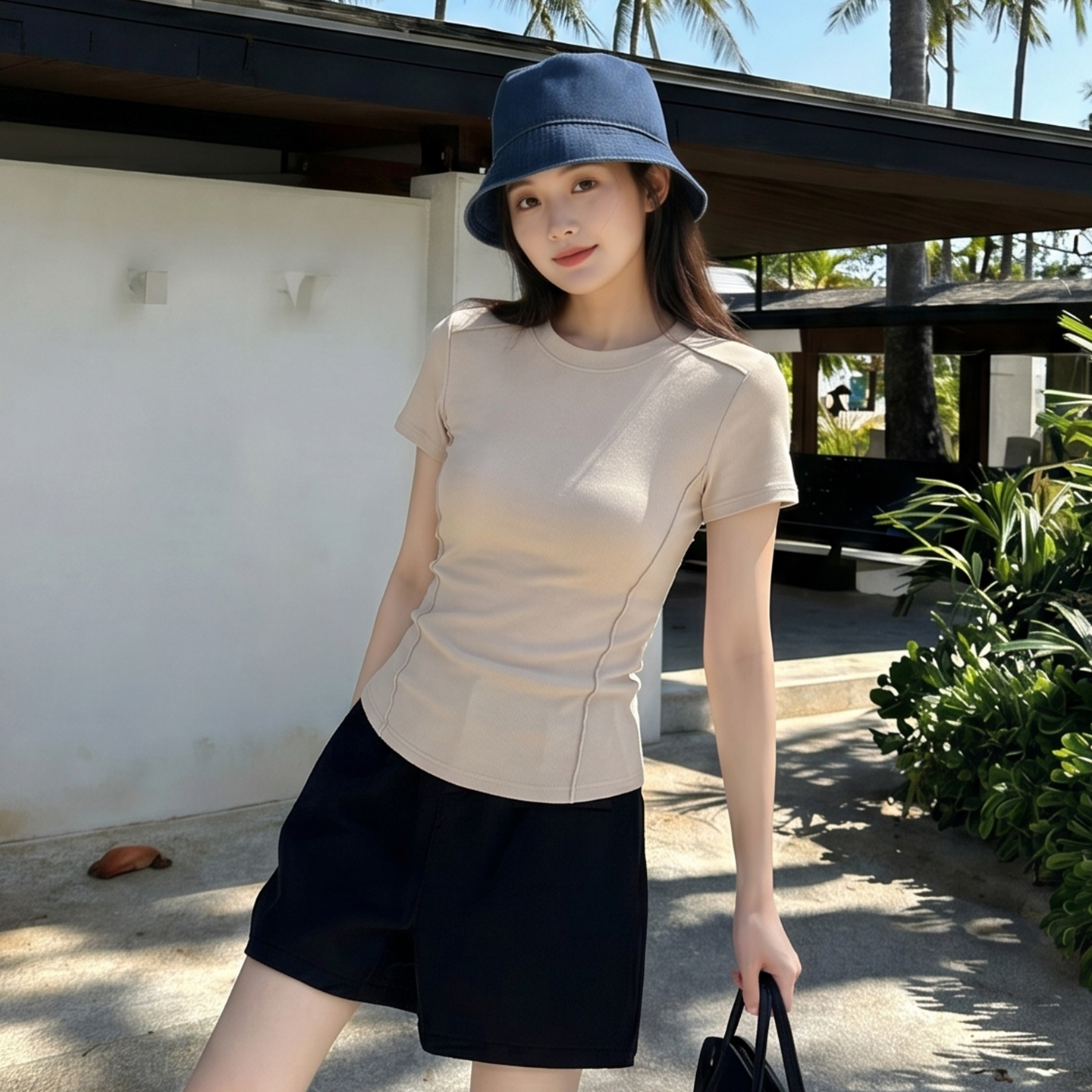 AI實拍#基礎白色正肩短袖t恤女春季打底衫體恤小個子短款上衣