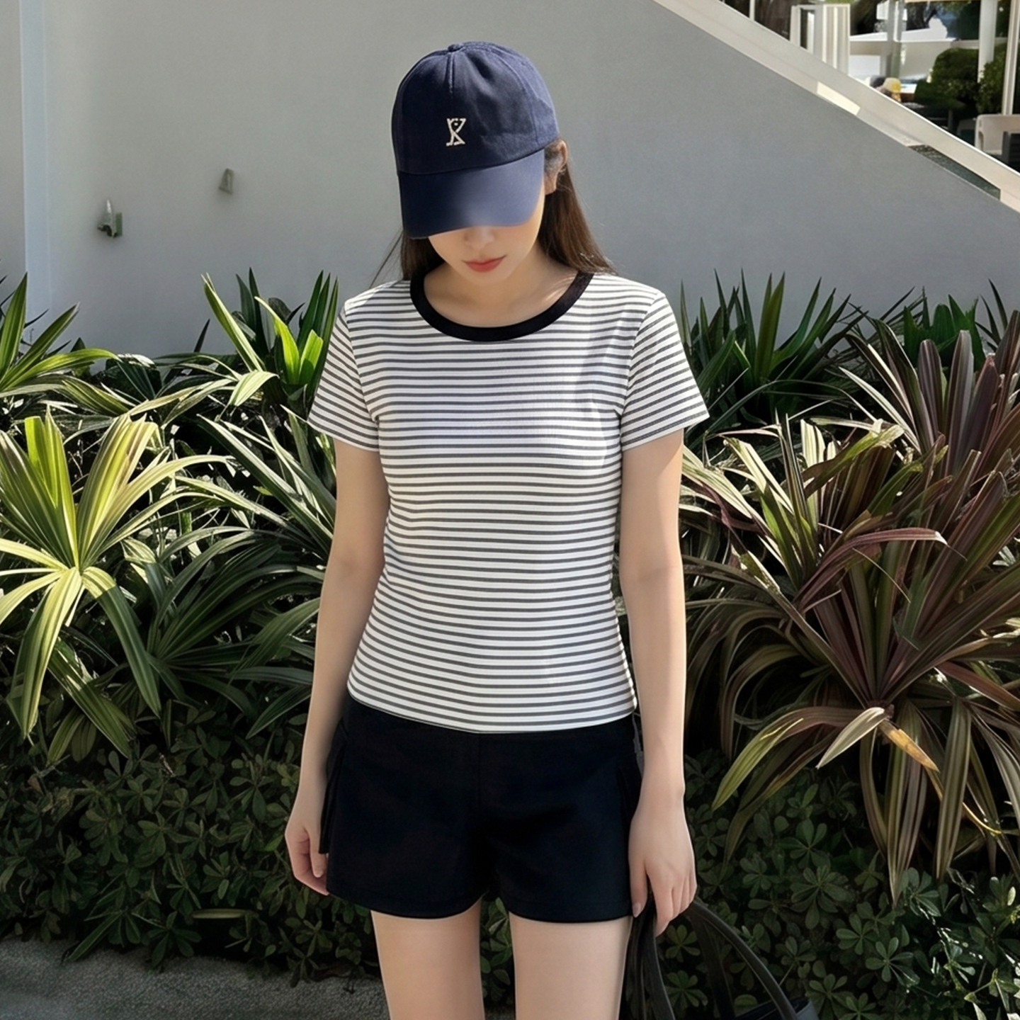 AI實價#圓領條紋t恤女短袖夏季2026新款洋氣小衫修身短款上衣女