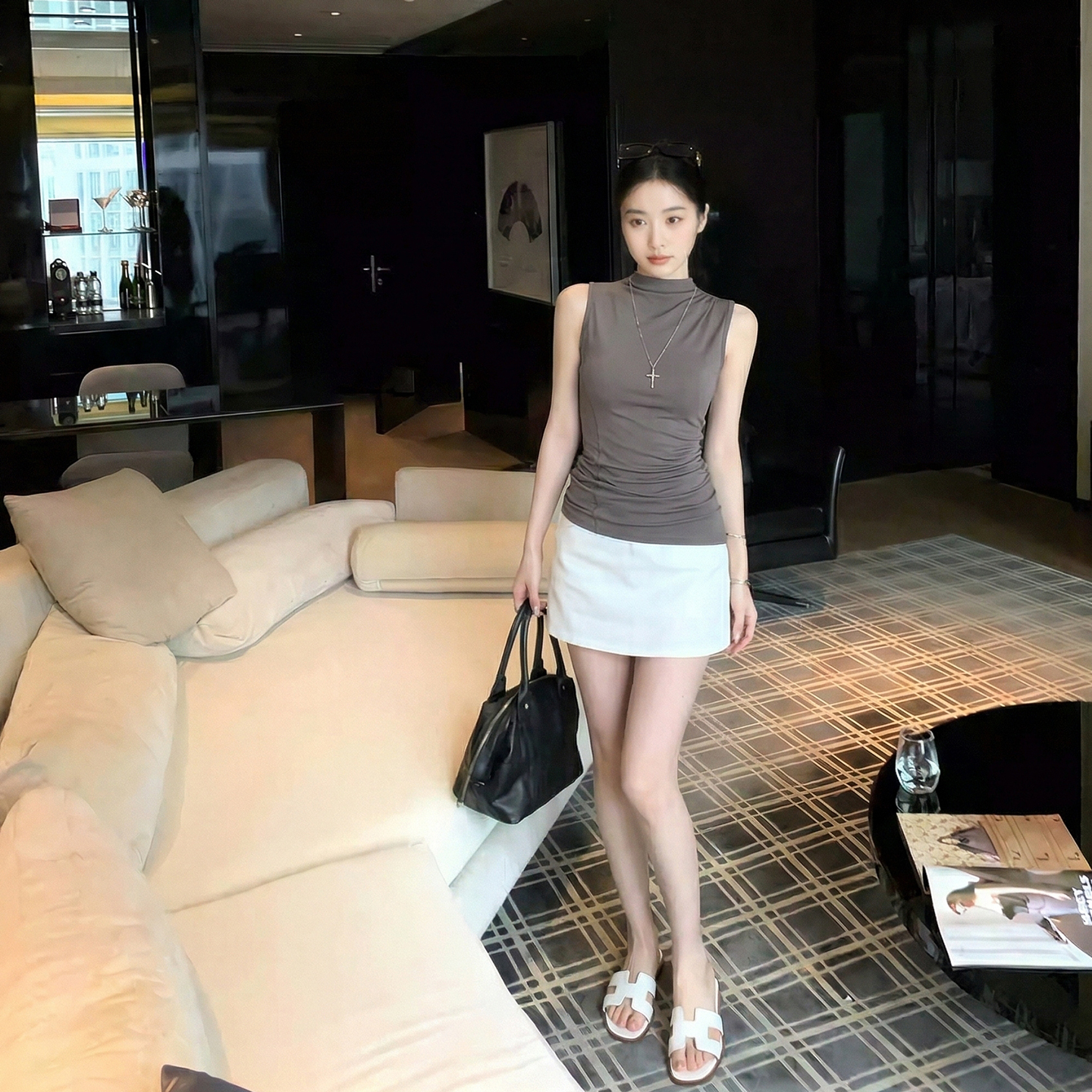 AI實價#白色半高領莫代爾無袖t恤女2026新款夏季高級感修身顯瘦