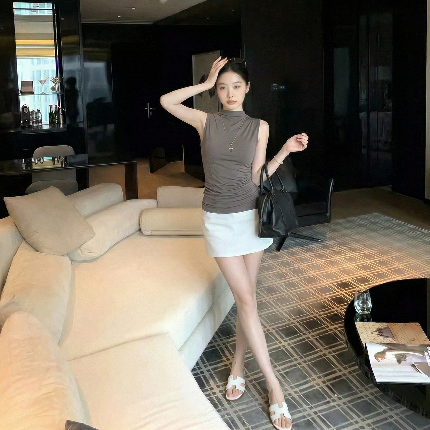 AI實價#白色半高領莫代爾無袖t恤女2026新款夏季高級感修身顯瘦