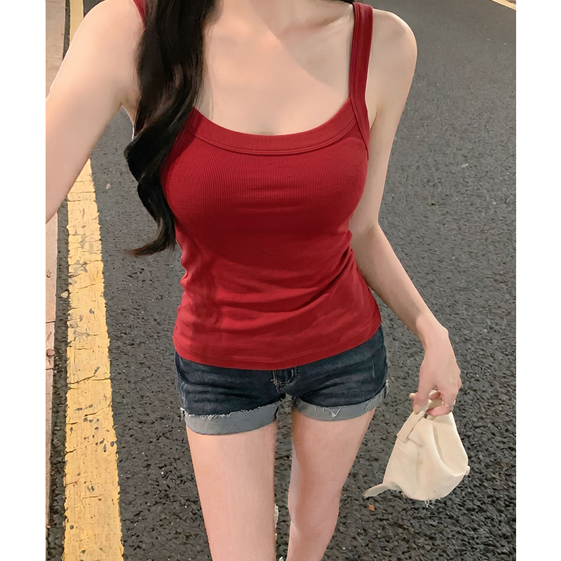 實拍實價#美式辣妹吊帶背心女夏季2026年新款帶胸墊文胸一體短款