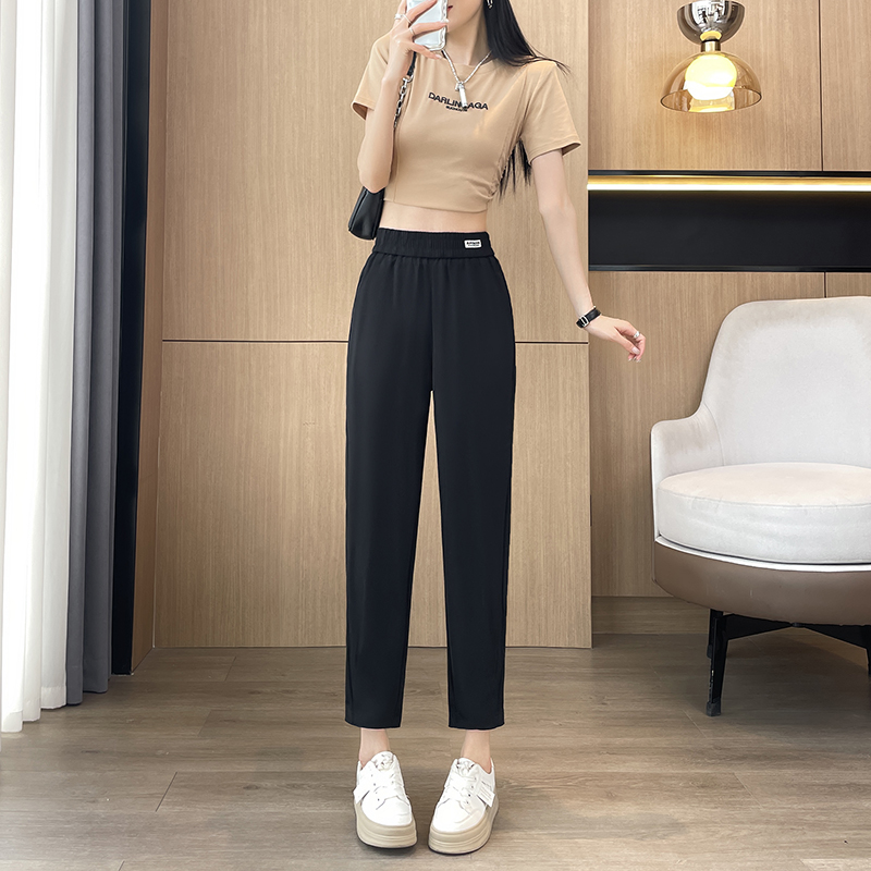 實拍#倫褲女春夏薄款大碼胖mm200斤黑色褲子休閑女褲媽媽蘿卜褲