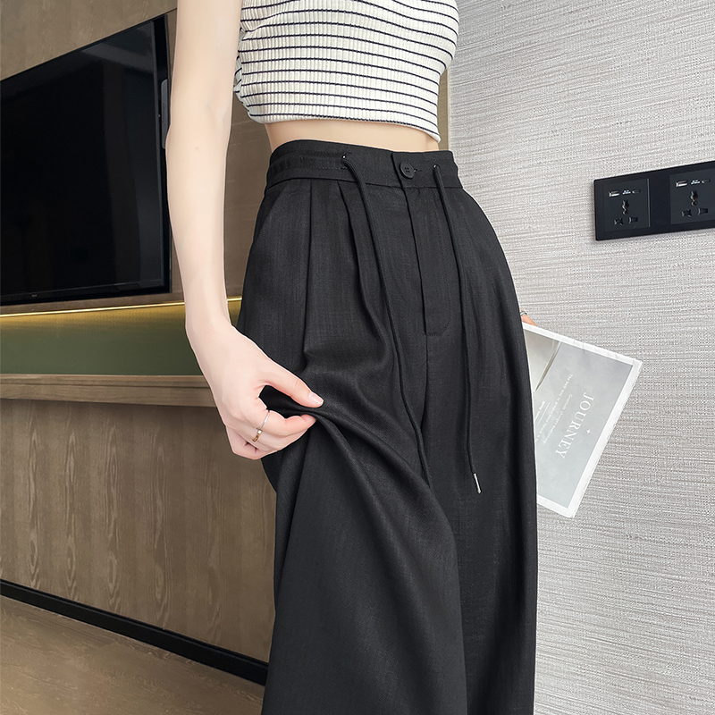 萊賽爾涼感天絲亞麻褲女2026夏季輕薄透氣直筒褲人字紋垂感闊腿褲