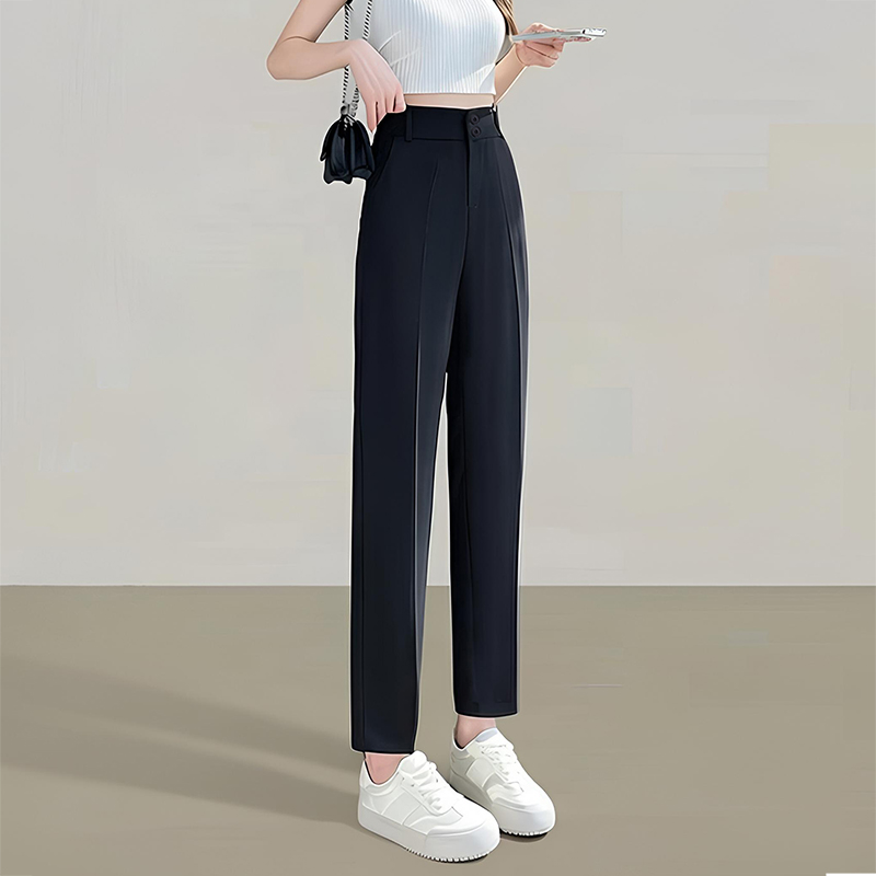黑色西裝褲女春夏薄款2026新款直筒顯瘦垂墜感九分小個子煙管褲子