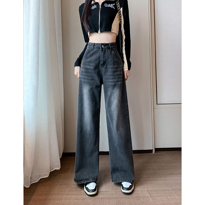 MY14890# 美式复古阔腿牛仔裤女新款高腰宽松拖地裤长裤子ins女裝貨...