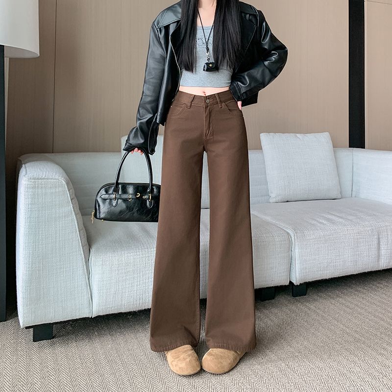 實拍 2026春季新款窄版闊腿牛仔褲女高腰寬松顯瘦小個子直筒褲子