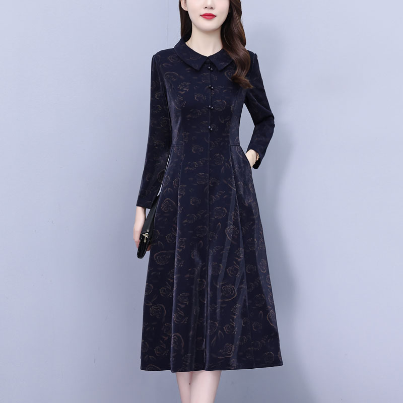MY13487# 改良旗袍连衣裙新款贵夫人高端品牌洋气质妈妈长袖裙子女裝貨源服裝批發