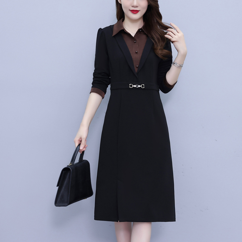 MY17700# 轻奢高级感长袖连衣裙新款十三行洋气质妈妈假两件裙子女裝貨...