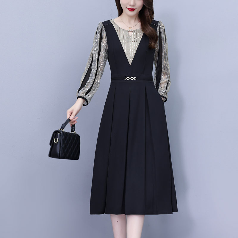 MY17699# 轻奢高级感长袖连衣裙新款贵夫人气质大码年轻妈妈裙子女裝貨...