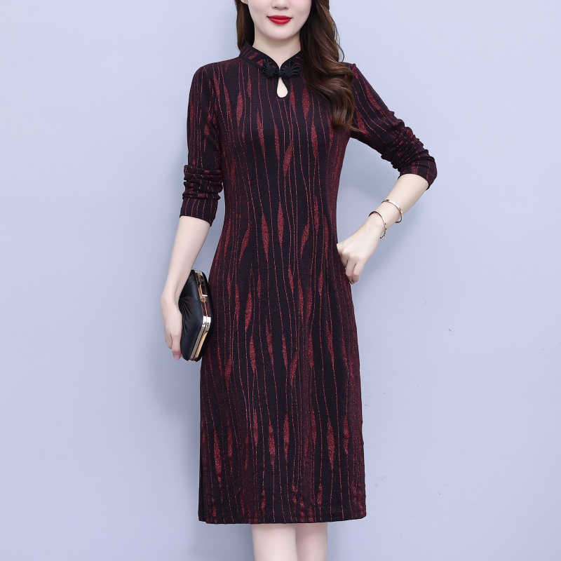 MY17697# 改良旗袍连衣裙新款贵夫人喜婆婆婚宴高端奢华妈妈裙子女裝貨...