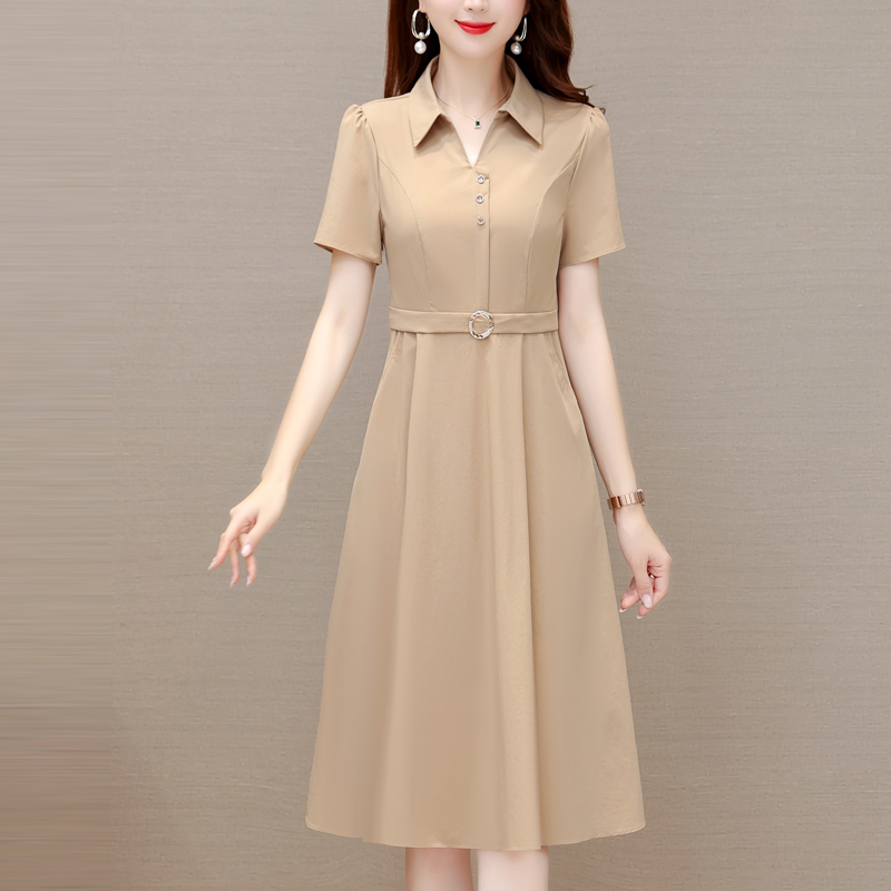 RY1904# 真丝衬衫连衣裙女夏季2026新款轻奢高级感小个子妈妈收腰显瘦裙子