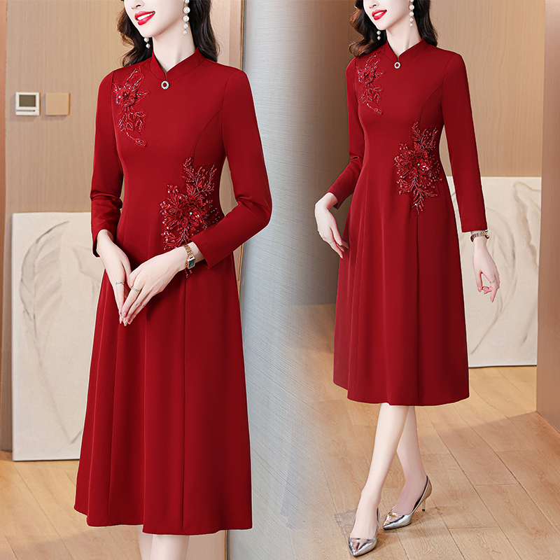 MY15169# 新款喜婆婆婚宴装高贵丈母娘婚礼旗袍妈妈礼服短袖女裝貨源服裝批發