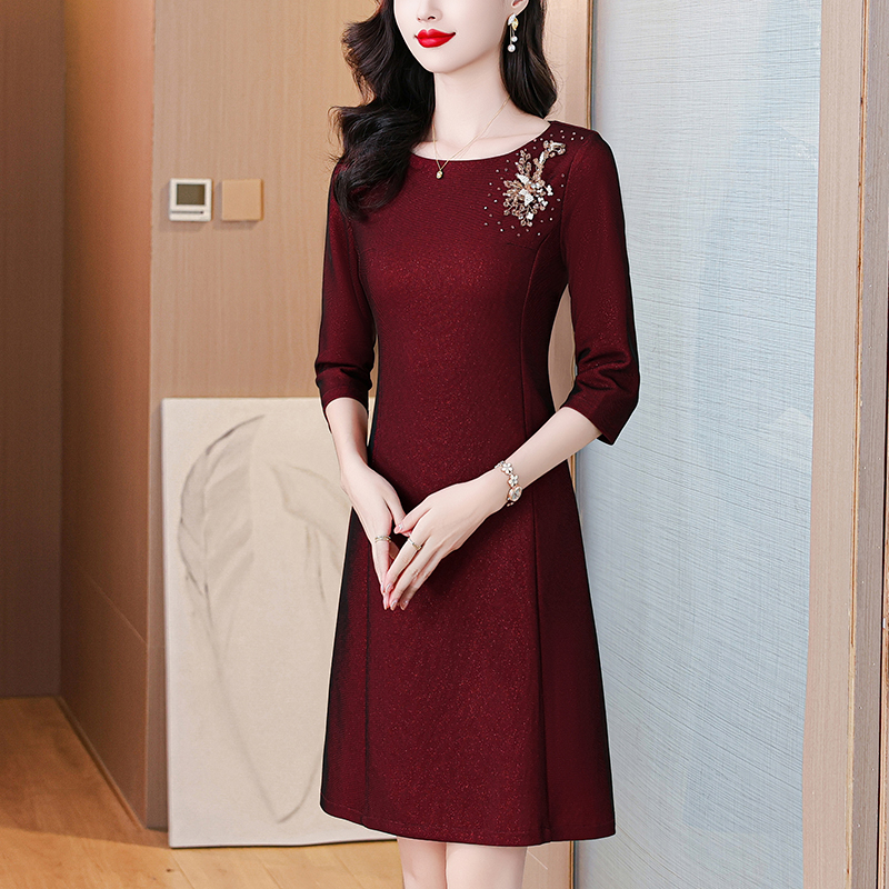 MY15167# 小个子妈妈装婚宴礼服高贵气质喜婆婆洋气连衣裙平时可穿女裝...