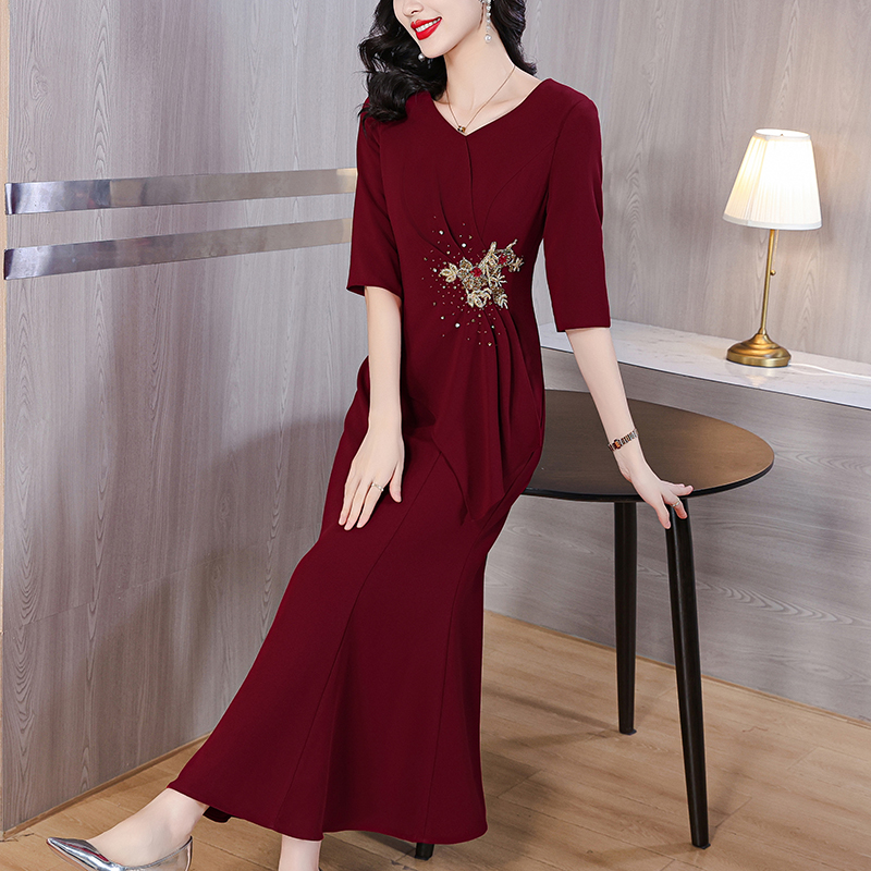 MY15166# 新款喜婆婆高贵优雅宴会连衣裙妈妈婚宴礼服女裝貨源服裝批發