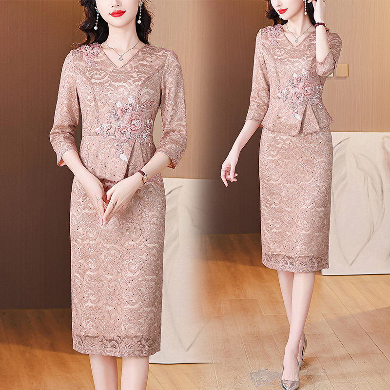 MY15164# 新款婚宴妈妈礼服小个子平时可穿喜婆婆婚宴装丈母娘连衣裙女...