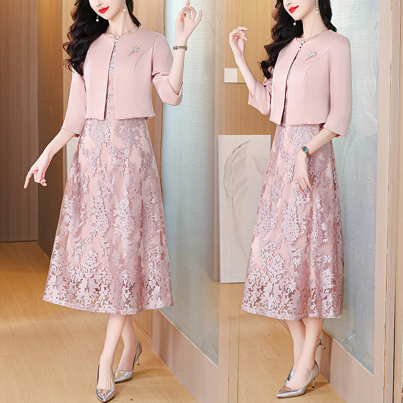 MY15163# 粉色喜婆婆婚宴装新款年轻妈妈结婚礼服平时可穿轻奢套装旗袍女裝貨源服裝批發