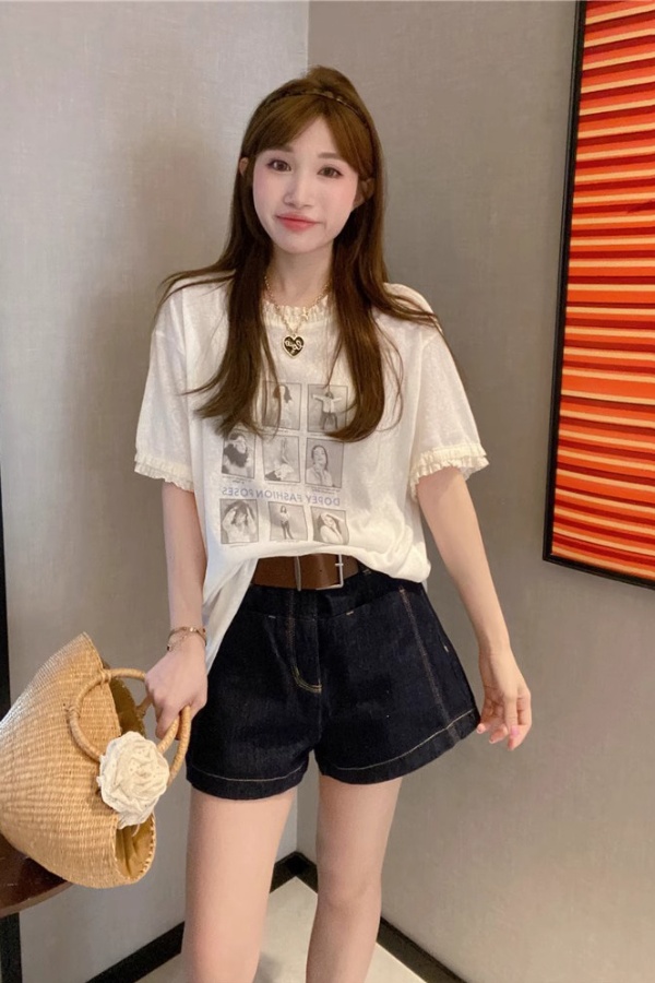 深藍牛仔短褲女2026夏季新款高腰遮肉韓版寬松顯瘦網紅帶腰帶熱褲