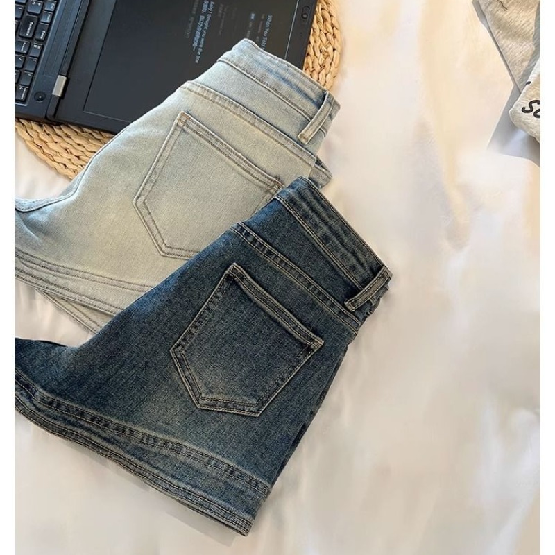 美式復古辣妹牛仔短褲女夏季新款高腰緊身彈力顯瘦百搭a字熱褲子
