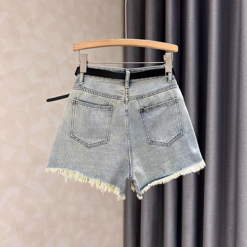 淺色破洞牛仔短褲女夏季新款洋氣百搭顯瘦復古高腰毛邊a字熱褲潮
