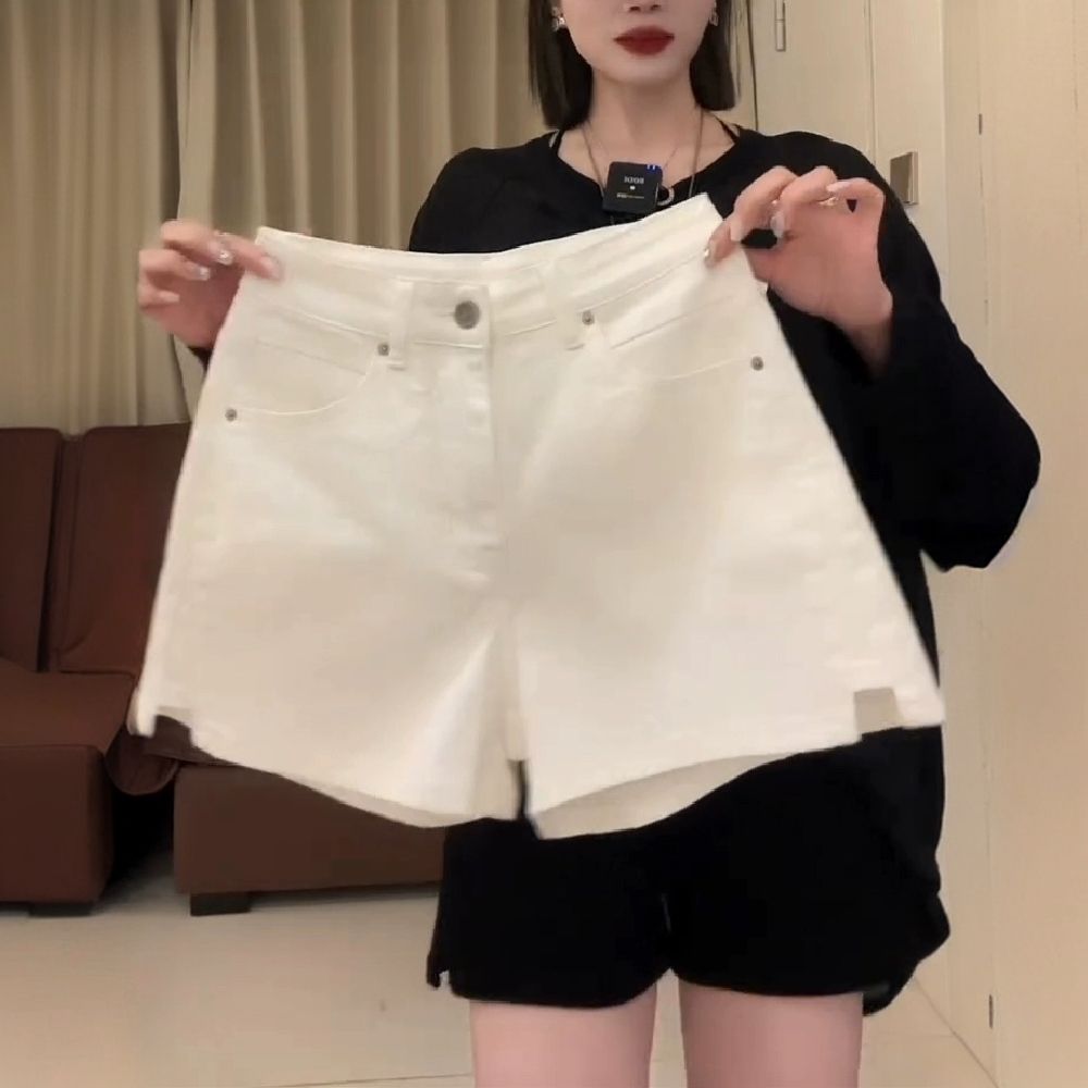 白色牛仔短褲女2026夏季新款高腰遮胯顯瘦小個子開叉a字闊腿熱褲