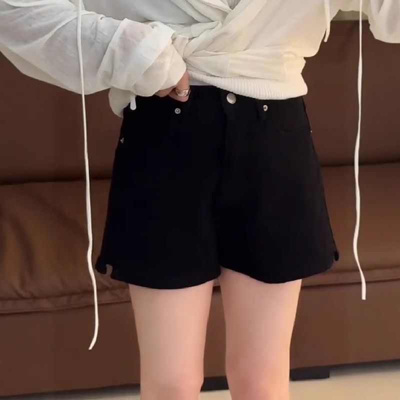 白色牛仔短褲女2026夏季新款高腰遮胯顯瘦小個子開叉a字闊腿熱褲