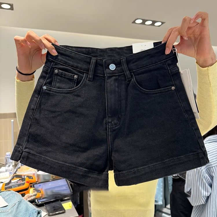 杏色開叉牛仔短褲女2026夏季新款百搭彈力高腰寬松顯瘦外穿熱褲子