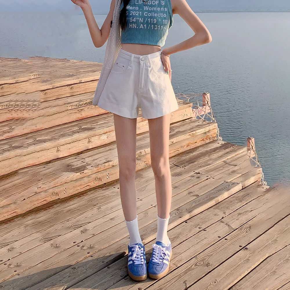 高腰白色牛仔短褲女2026夏季新款小個子百搭寬松顯瘦設計熱褲褲子