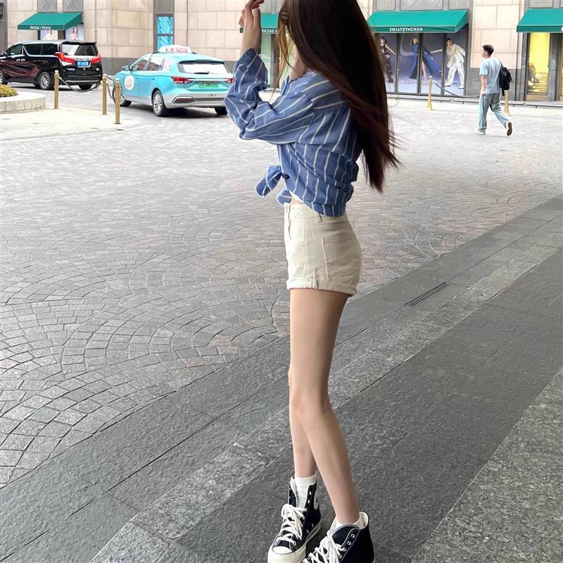 超短女裝洋氣燙鉆辣妹風卷邊牛仔短褲夏裝韓版低腰闊腿褲A字熱褲
