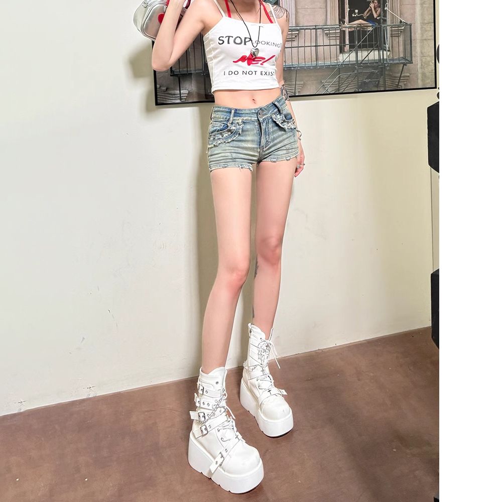 復古柳丁辣妹牛仔短褲女夏季新款低腰超短褲修身顯瘦美式短款熱褲
