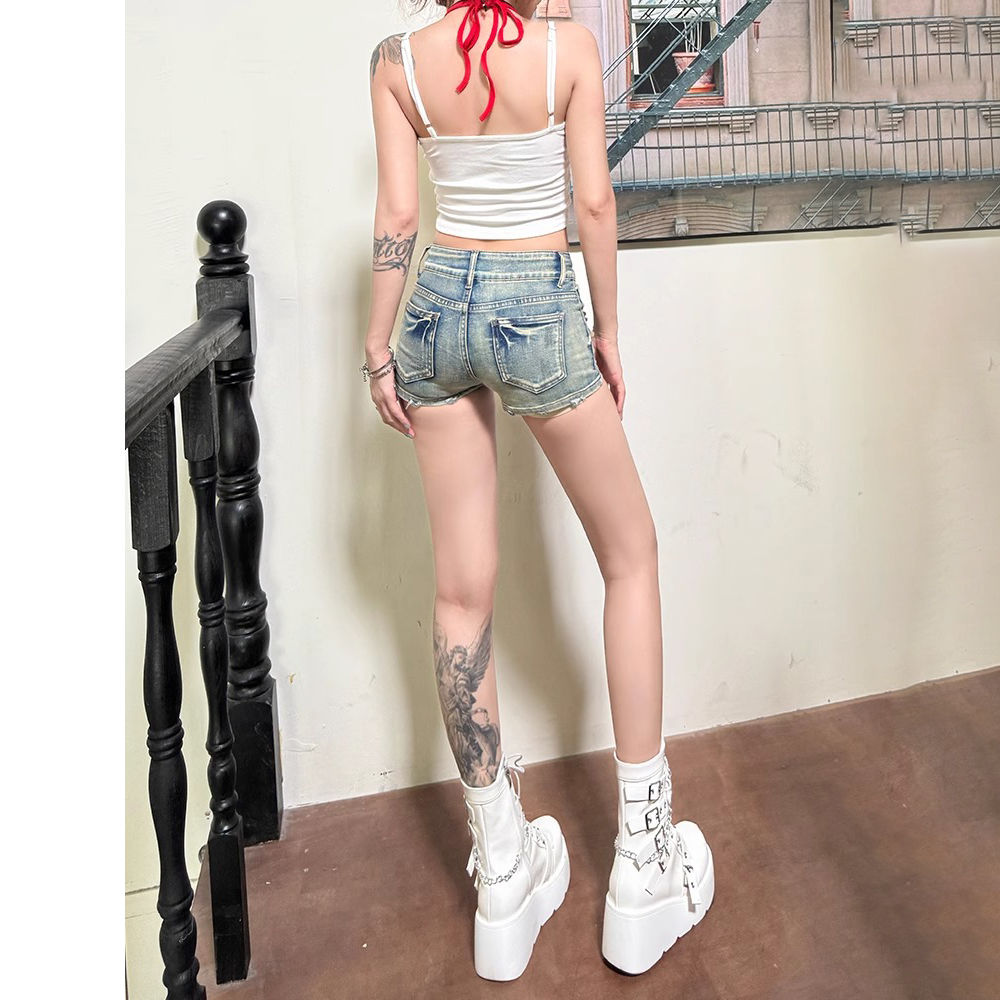 復古柳丁辣妹牛仔短褲女夏季新款低腰超短褲修身顯瘦美式短款熱褲