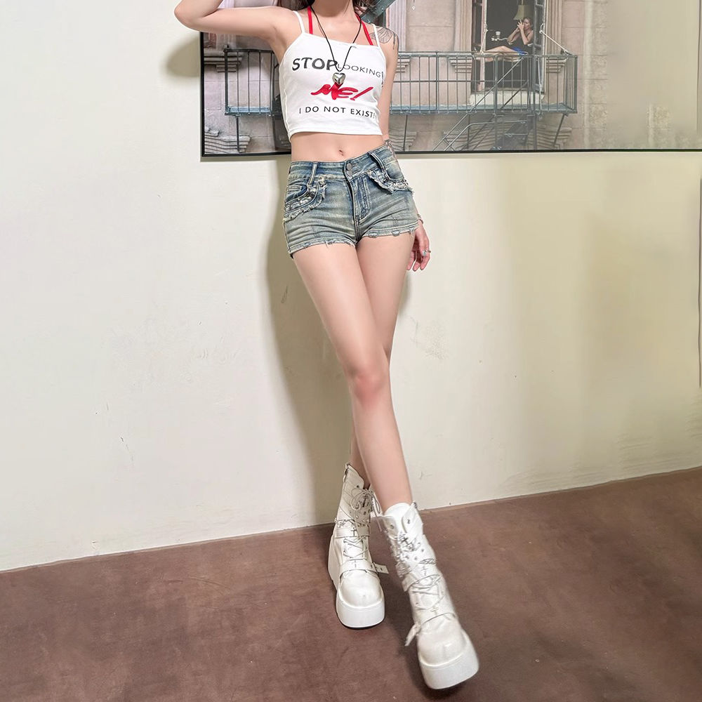 復古柳丁辣妹牛仔短褲女夏季新款低腰超短褲修身顯瘦美式短款熱褲