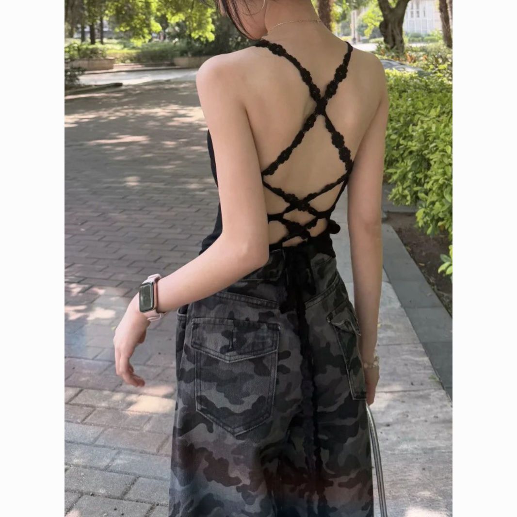 美式工裝闊腿迷彩牛仔褲女2026新款復古高腰寬松顯瘦直筒拖地褲子
