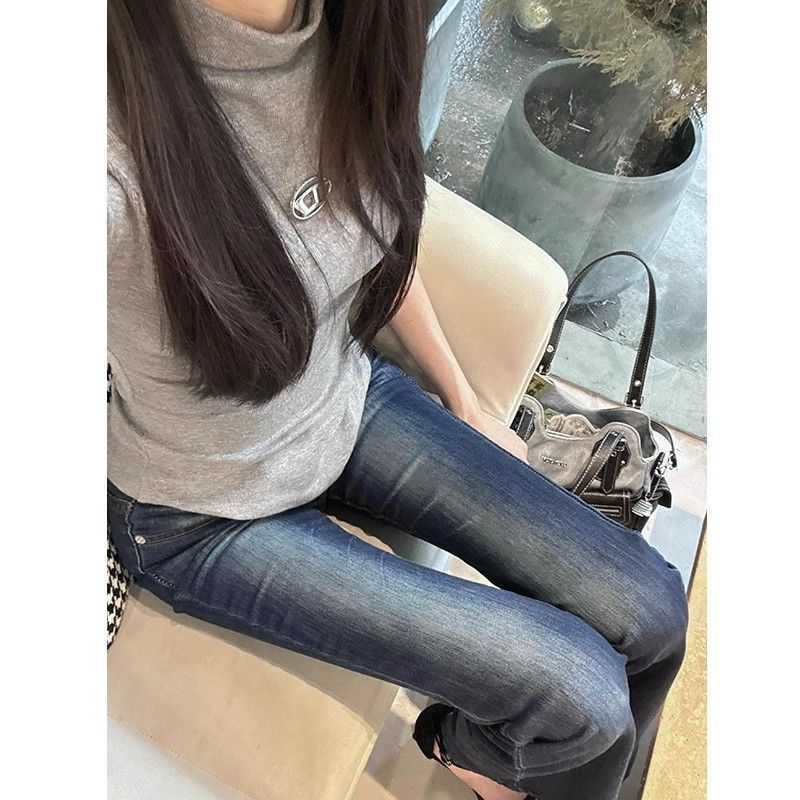 175高個子加長美式復古低腰辣妹微喇叭牛仔女春夏修身顯瘦馬蹄褲