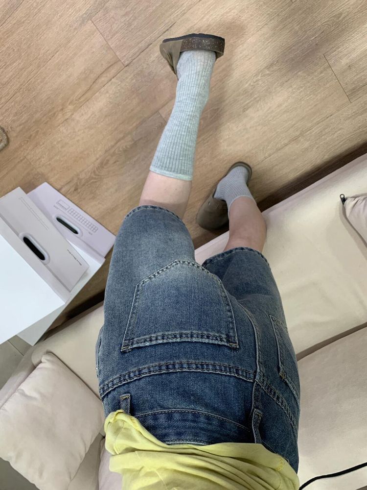 美式高腰牛仔短褲2026夏季新款水洗復古藍寬松直筒顯瘦五分中褲子