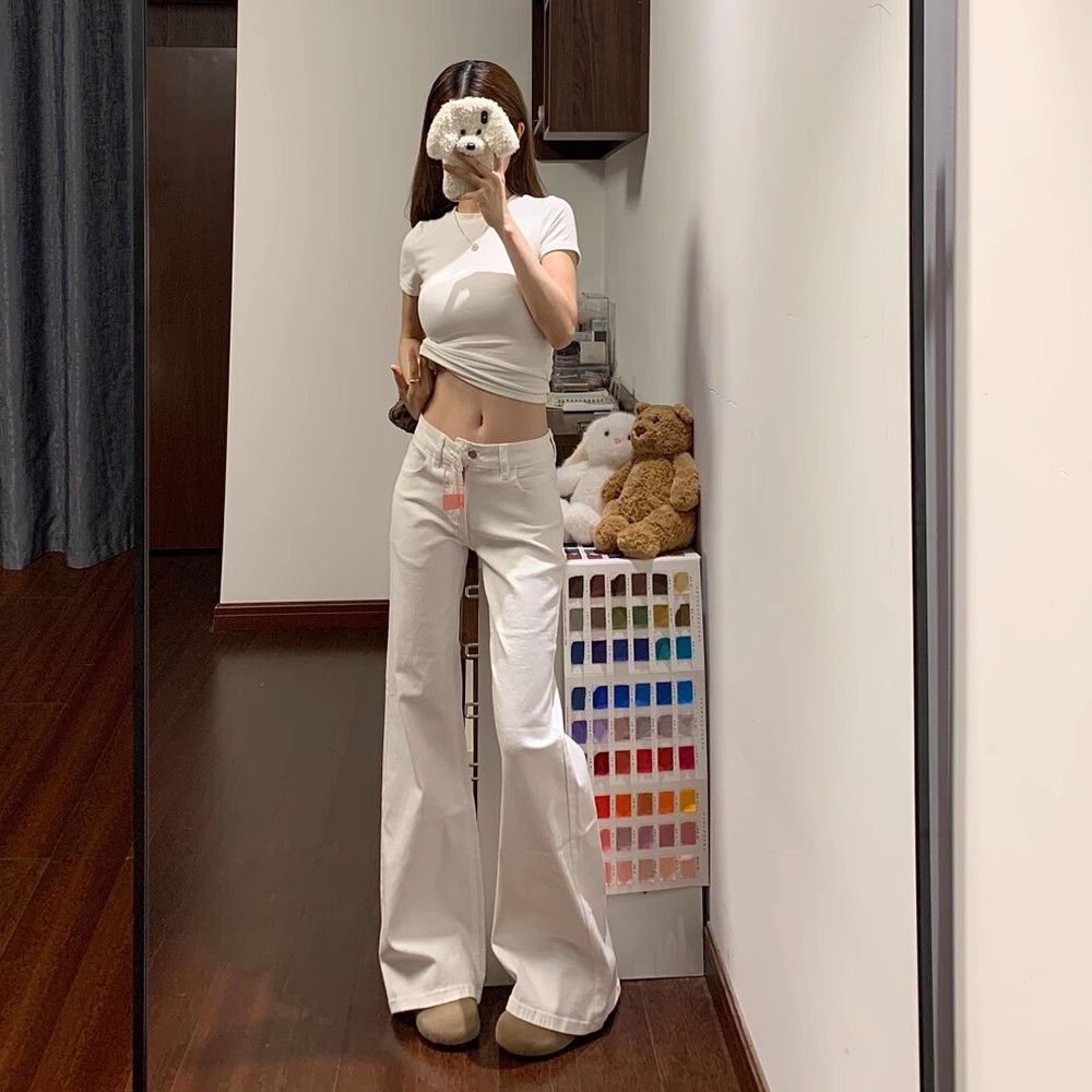 白色美式微喇牛仔褲辣妹2026低腰拖地新款寬松顯瘦喇叭褲馬蹄子潮