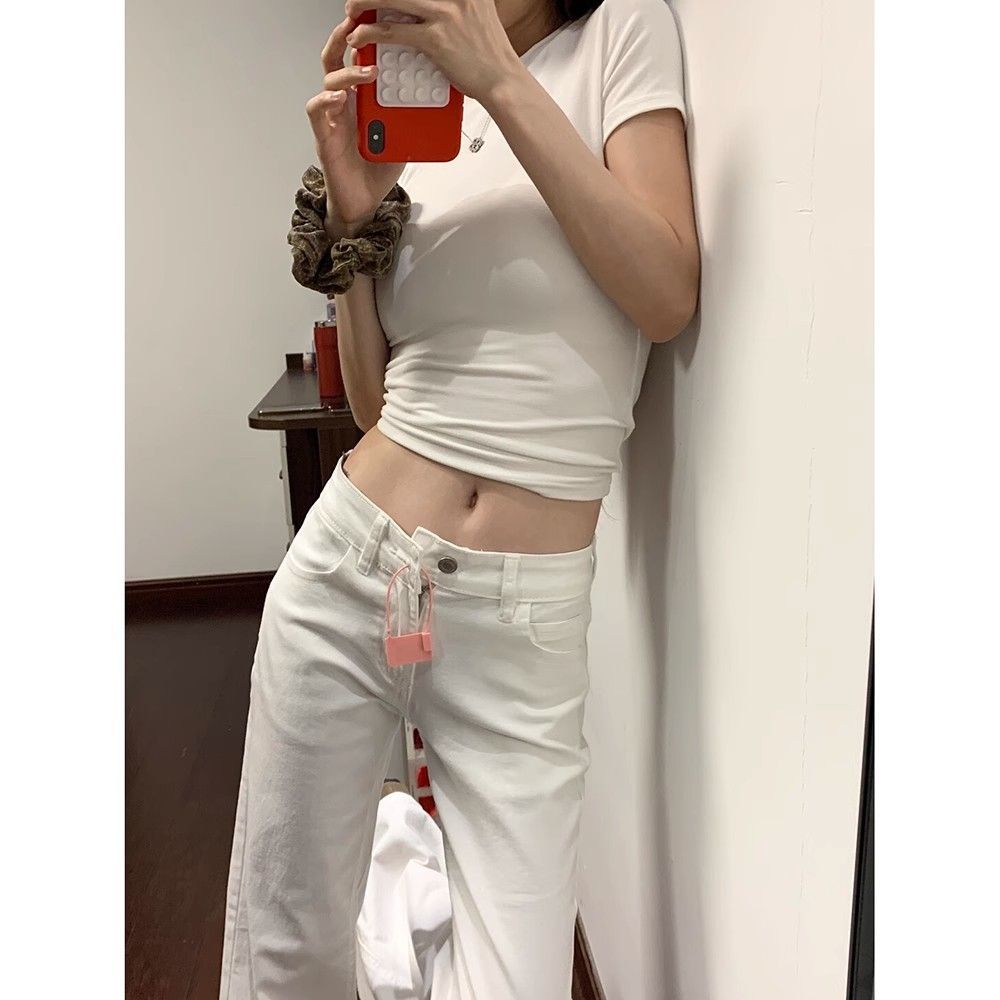白色美式微喇牛仔褲辣妹2026低腰拖地新款寬松顯瘦喇叭褲馬蹄子潮