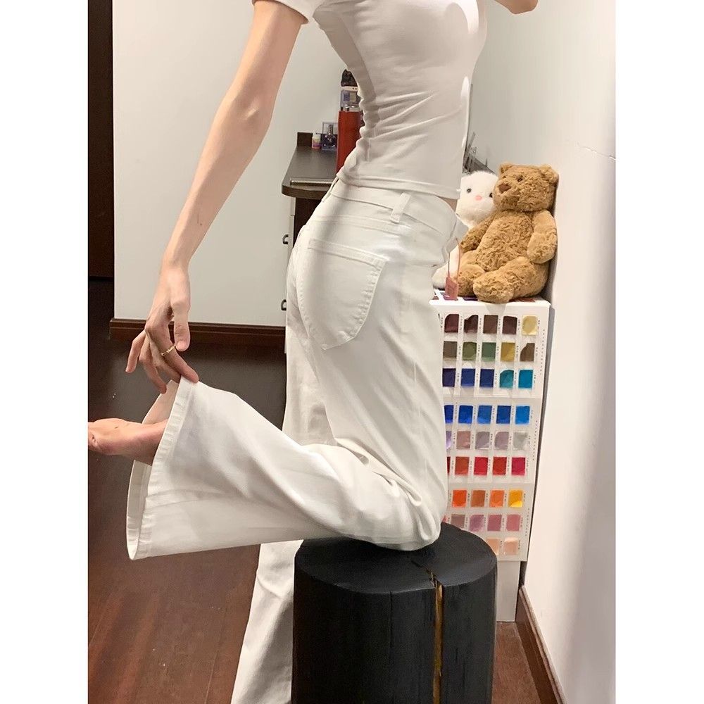 白色美式微喇牛仔褲辣妹2026低腰拖地新款寬松顯瘦喇叭褲馬蹄子潮