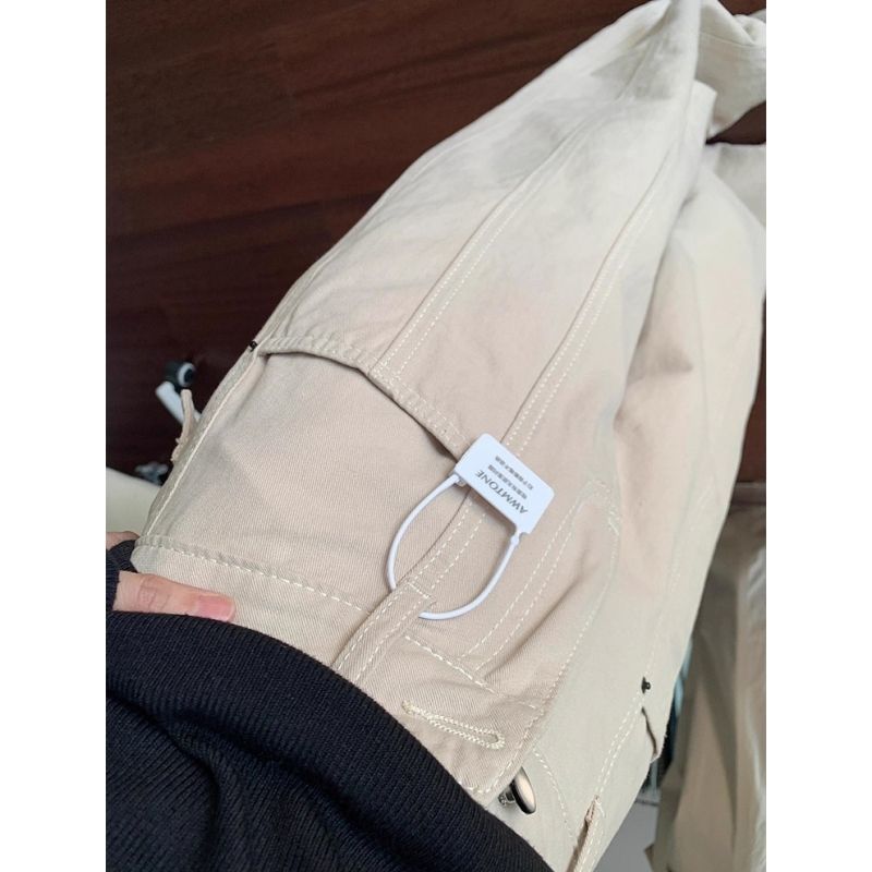 小個子復古杏色闊腿牛仔褲女春季新款高腰寬松顯瘦垂感直筒拖地褲