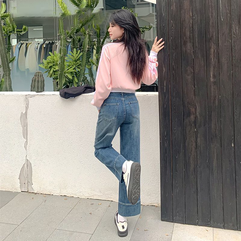 小個子加絨直筒牛仔褲女2026春夏新款高腰彈力寬松顯瘦九分闊腿褲