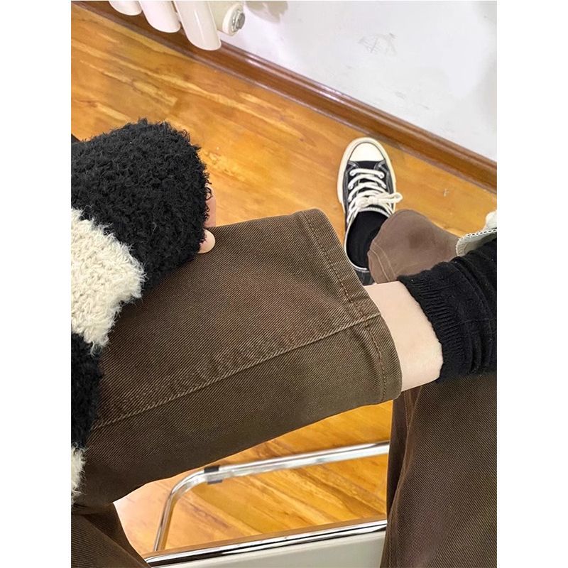 咖色九分直筒牛仔褲女2026春夏款胖mm梨型身材粗腿寬胯顯瘦煙管褲