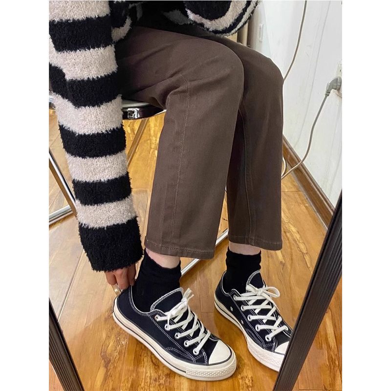 咖色九分直筒牛仔褲女2026春夏款胖mm梨型身材粗腿寬胯顯瘦煙管褲