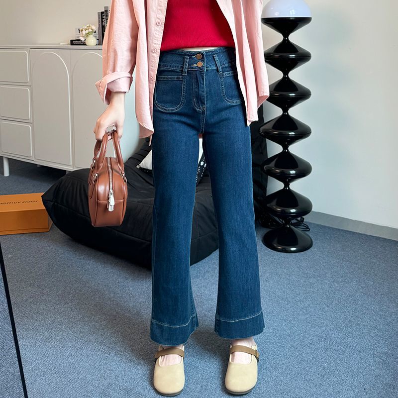 復古微喇牛仔褲女2026春夏新款高腰小個子彈力修身顯瘦九分喇叭褲