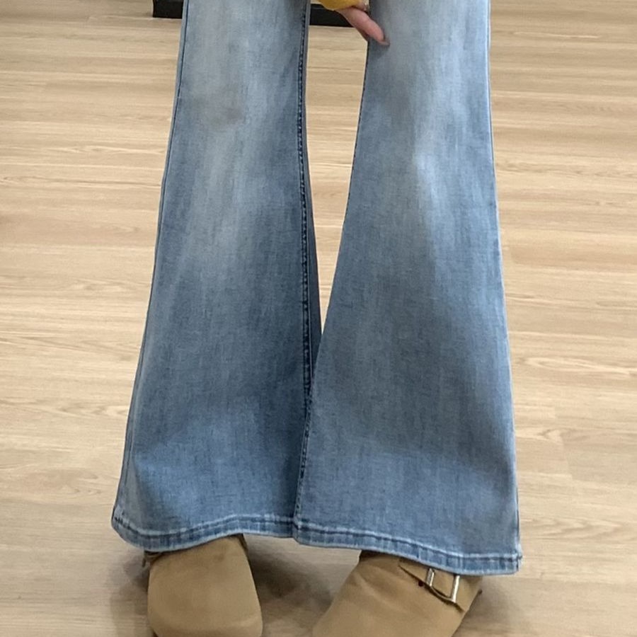 小個子美式辣妹復古低腰微喇牛仔褲女彈力修身顯瘦直筒褲馬蹄長褲