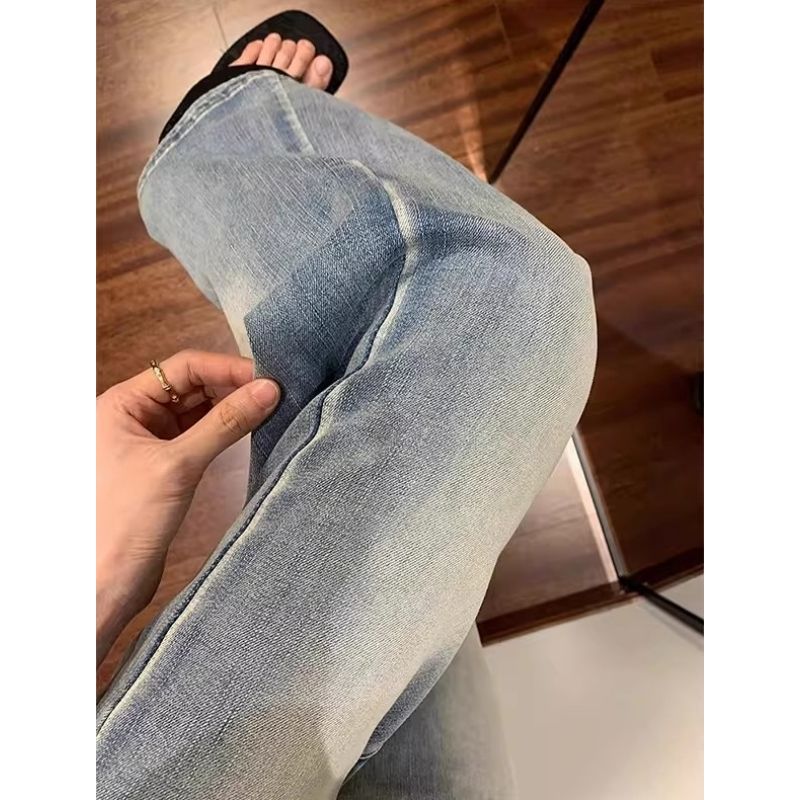 美式復古水洗微喇牛仔褲女春夏新款辣妹低腰修身顯瘦不貼腿直筒褲