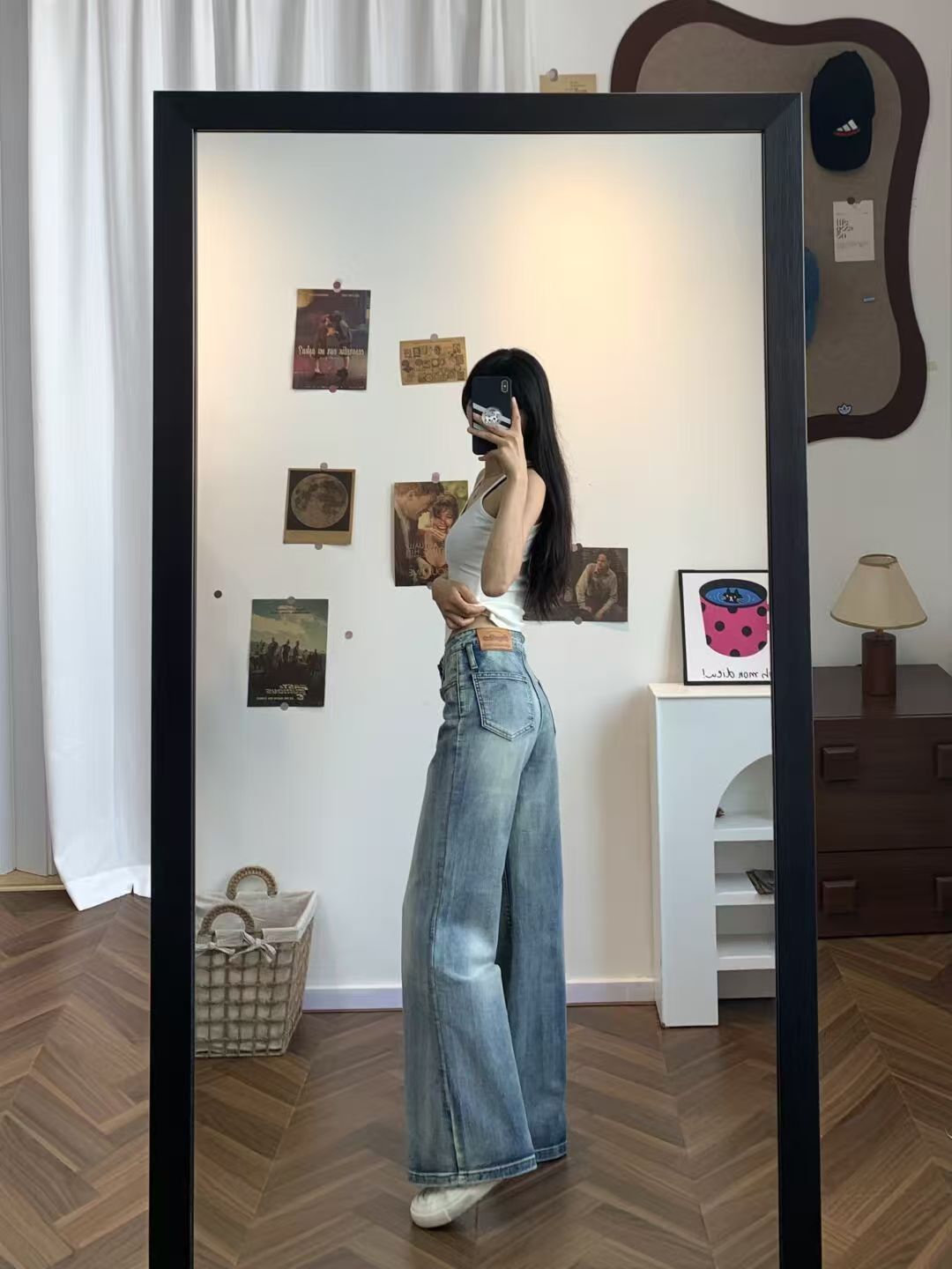 小個子美式高街辣妹淺藍色設計感牛仔褲女秋季不貼腿顯瘦微喇叭褲