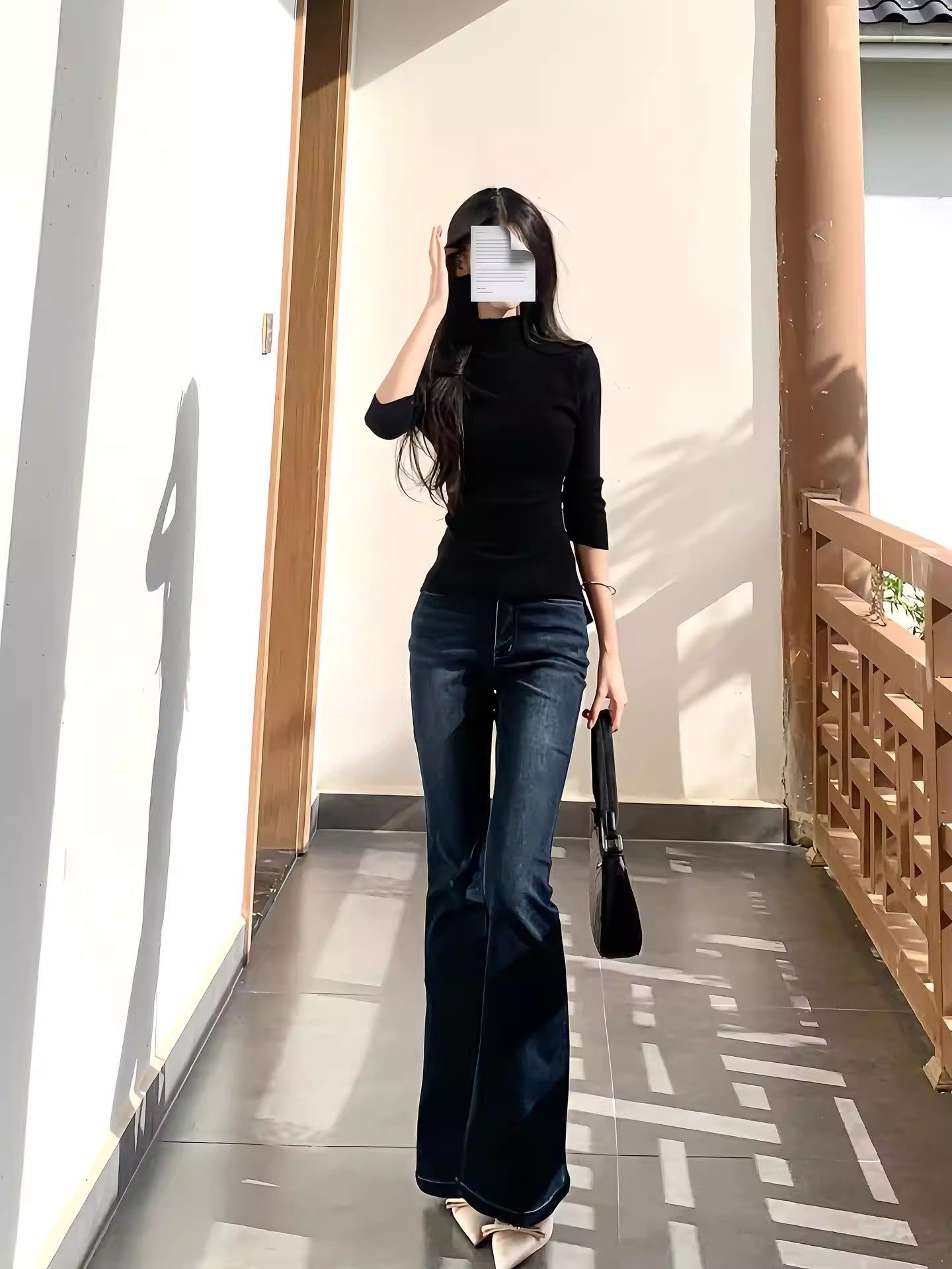 美式辣妹低腰微喇牛仔褲女2026新款V腰修身時尚顯瘦彈力喇叭褲子
