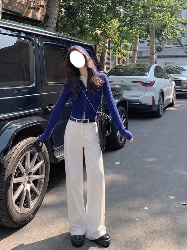 韓版白色直筒牛仔褲女2026春季新款高腰顯瘦休閑風闊腿拖地褲春季