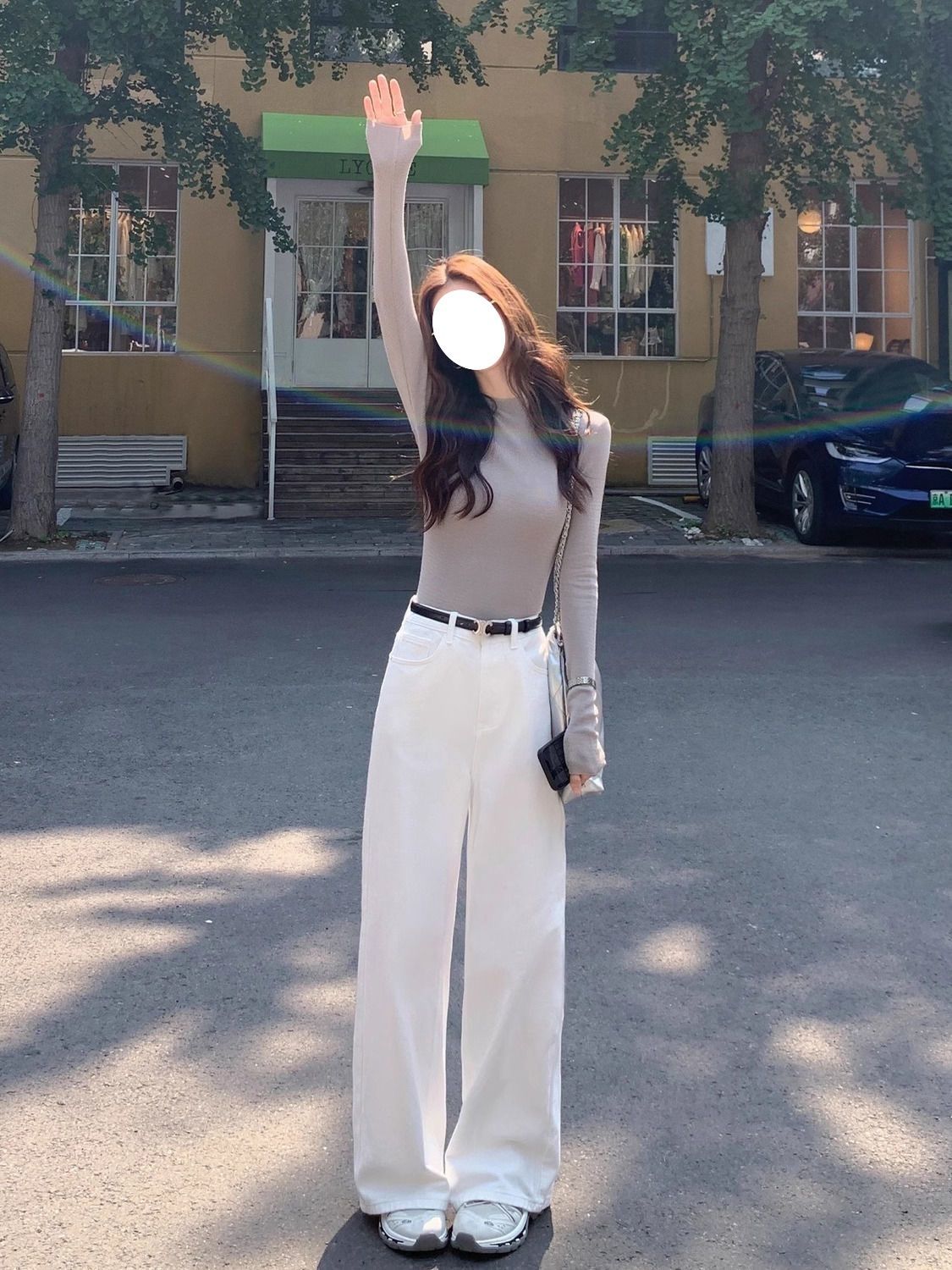 韓版白色直筒牛仔褲女2026春季新款高腰顯瘦休閑風闊腿拖地褲春季