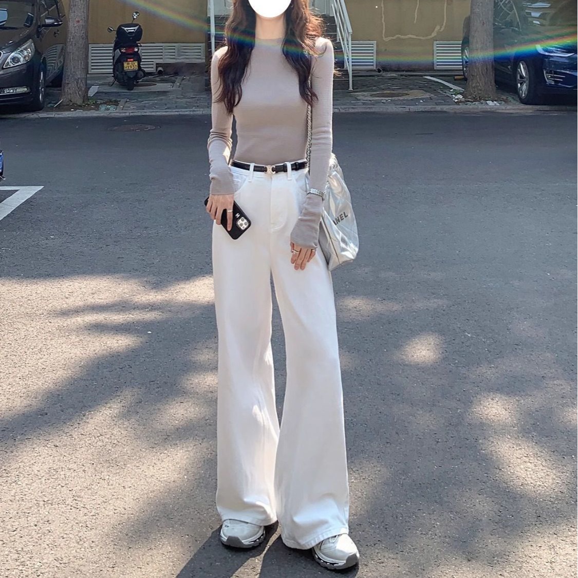 韓版白色直筒牛仔褲女2026春季新款高腰顯瘦休閑風闊腿拖地褲春季
